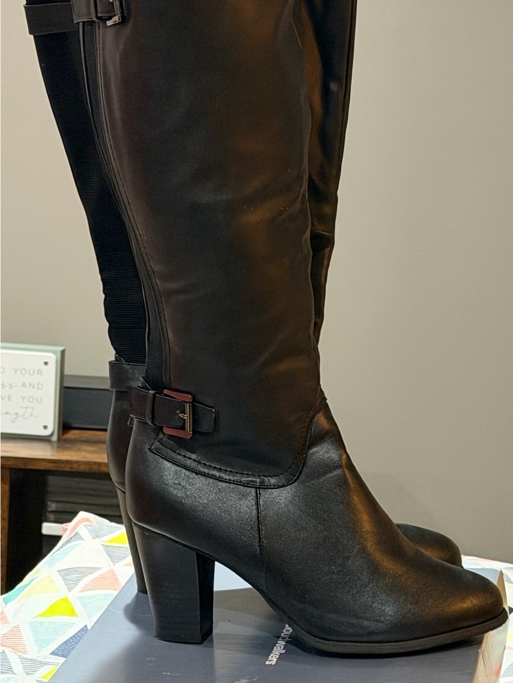 cloudwalkers Black Mid-Calf Block Heel Boots with Buckle